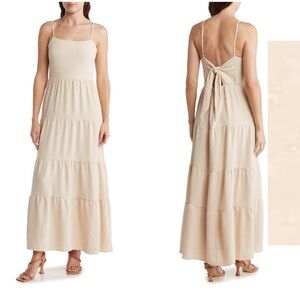 Lucky brand Tiered long maxy dress  large beige beach boho fairy festival dress